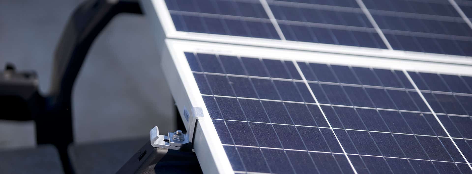 close up angle of solar panel with mounting bracket