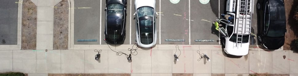 top view of EV charging at a service electric vehicle station