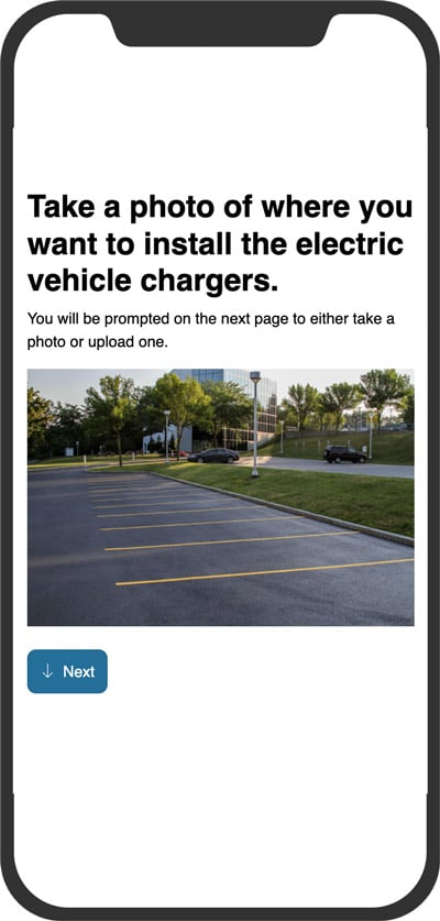 text instruction and photo of a parking lot on a smart phone