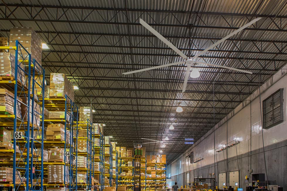 high volume low speed ceiling fans installed in a facility