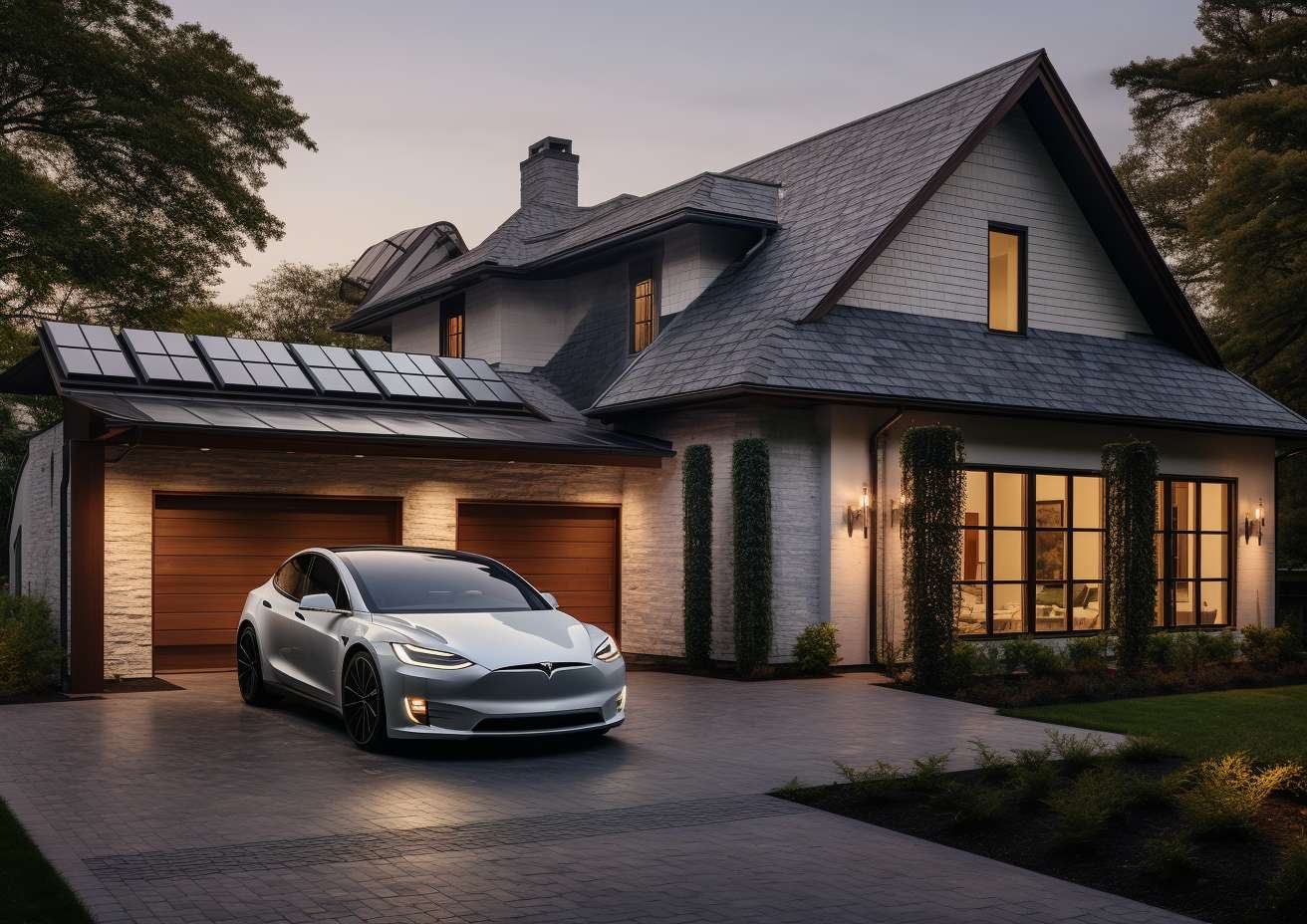 The Tesla Model X is parked in front of a house, featuring an EV charger installation in Chicago, IL.