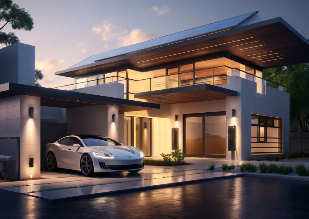 A San Diego house with an EV charger installation and a Tesla Model S parked in front of it.
