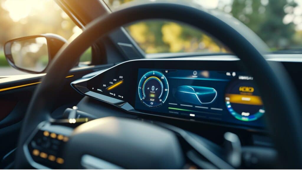 The dashboard of a futuristic car.